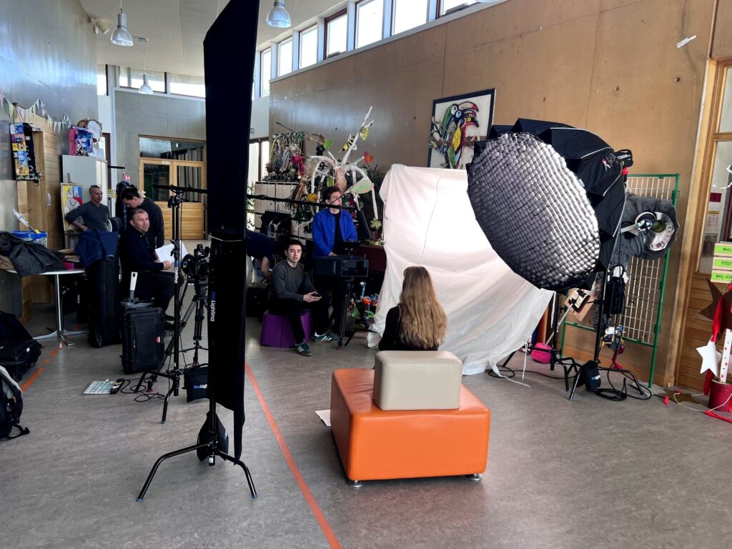 Softbox and interview setup in a bright room at EPNAK in France
