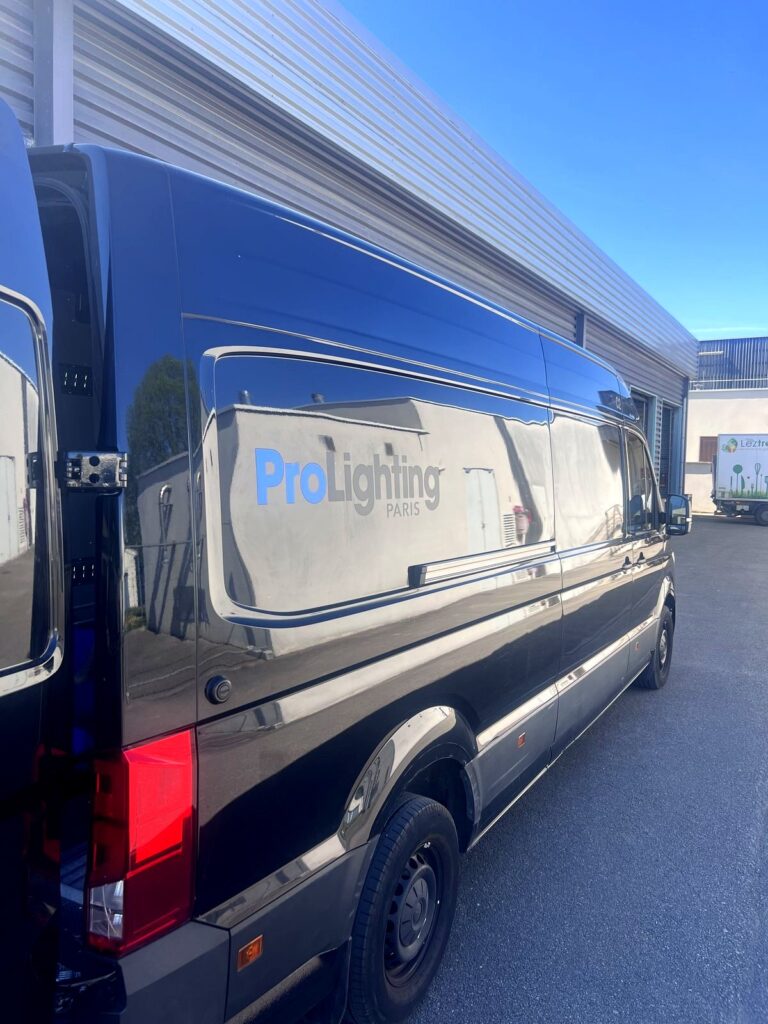 A rented lighting van arriving at the EPNAK shoot in France