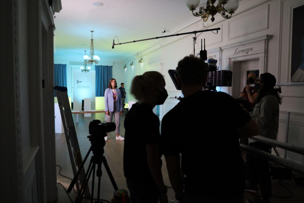 Director reviewing a take on monitor
