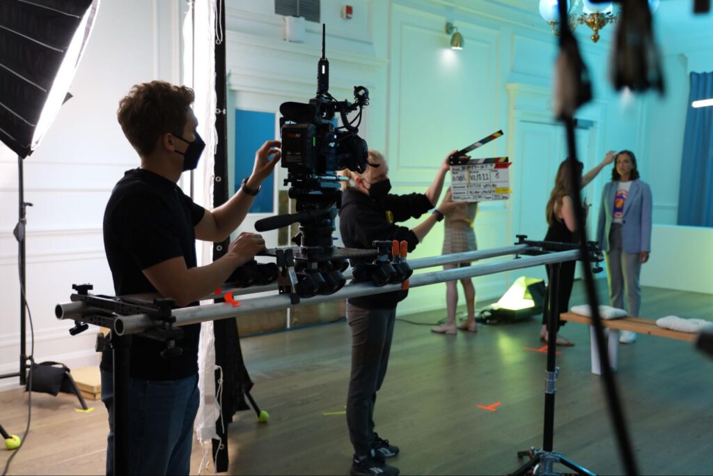 Crew working on the gallery set