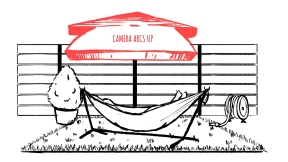 Annotated storyboard frame showing the camera arcing up over the backyard set